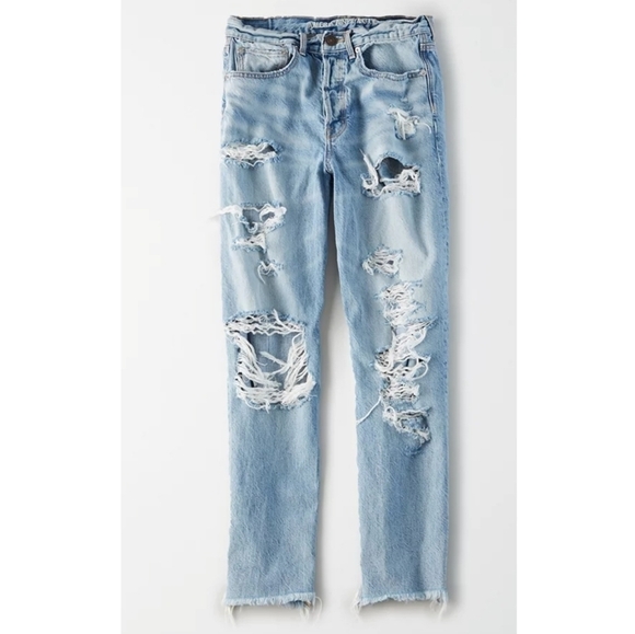 American Eagle 90s boyfriend jeans destroyed light wash ‘bllown out blue’ 000 - Picture 15 of 15